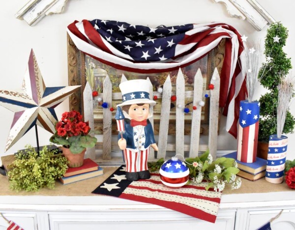 This is a DIY showing Sammy's Star Spangled Banner vignette with American decor.